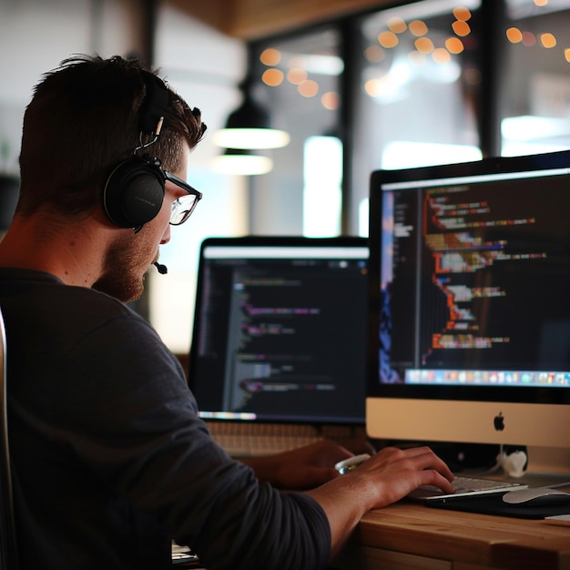Un experto en sitios que codifica un diseño de sitio receptivo con HTML y CSS