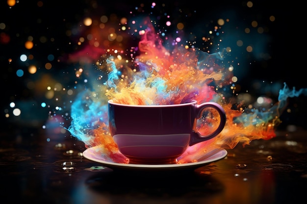 Explodierende Farben in einer Kaffeetasse Generative KI