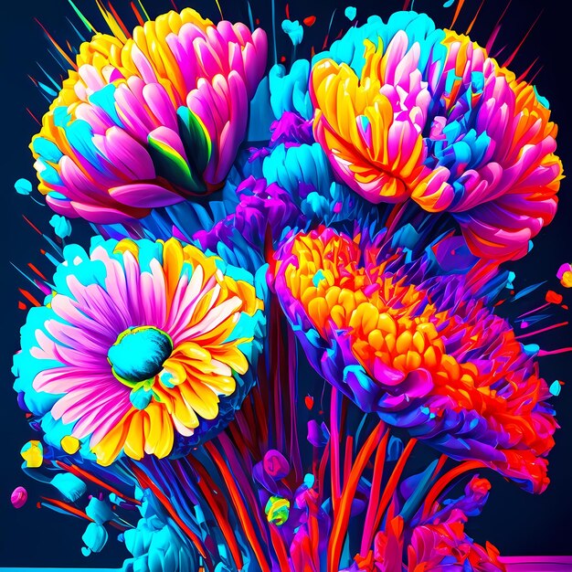 Explodierendes Foto Blumen Acrylfarbe maximalistisch