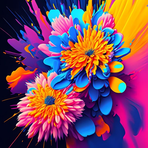 Explodierendes Foto Blumen Acrylfarbe maximalistisch