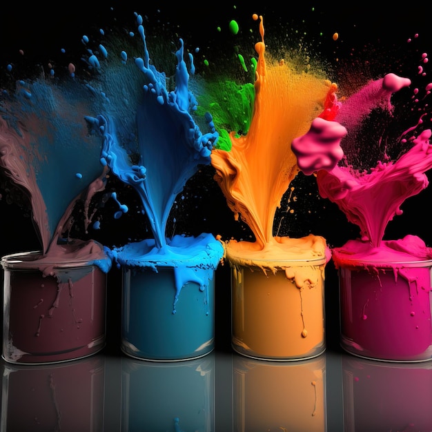 Explodindo tinta líquida em cores do arco-íris com respingos generativos ai