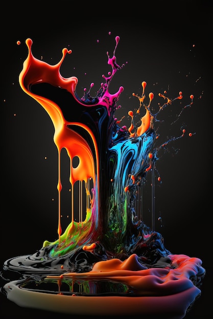 Explodindo tinta líquida em cores do arco-íris com respingos generativos ai