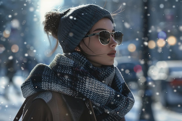 Foto explora el lado chic del invierno con street fashio generative ai