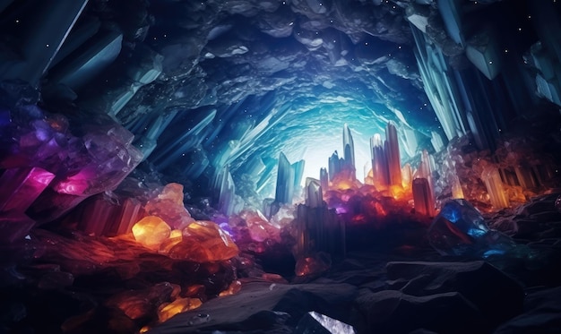 Foto explora las maravillas ocultas de una laberíntica cueva de cristal arco iris diseñada