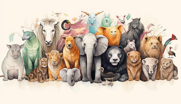 Foto exploração artística no dia mundial dos animais ilustrações encantadoras