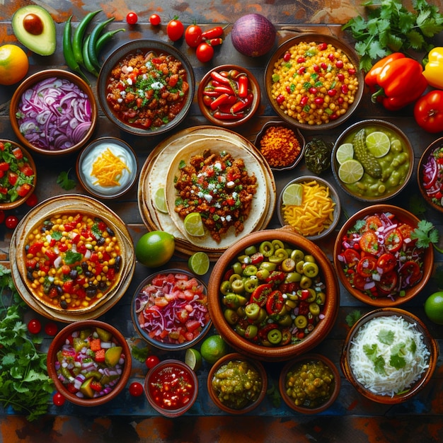 Foto exploração culinária vibrante uma viagem deliciosa através da autêntica culinária mexicana capturada