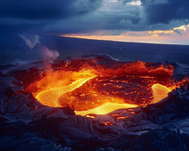 Exploração de paisagens vulcânicas Criações de energia da Terra