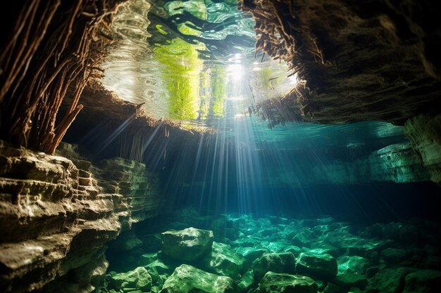 Foto exploração subaquática de cavernas subaquáticas