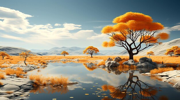 Foto una exploración de la belleza del otoño a través de la lente del arte digital amarillo brillante