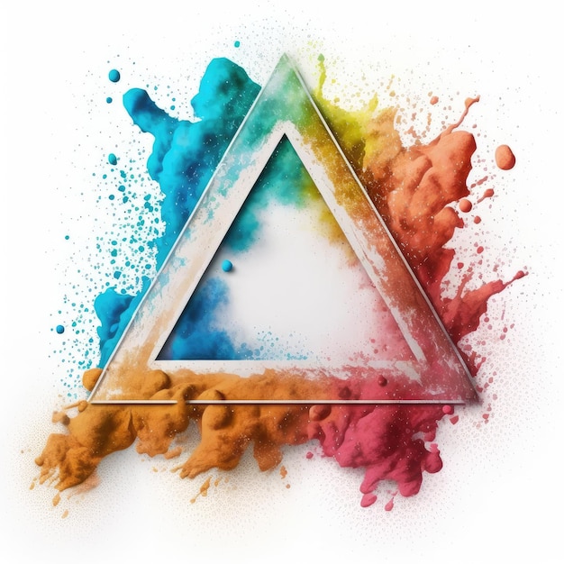Exploración de color de polvo multicolor en forma de triángulo con fondo