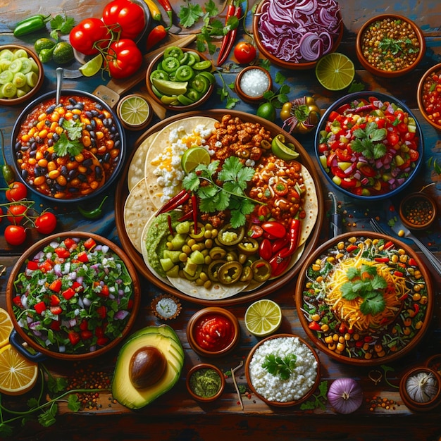 Foto exploración culinaria vibrante un delicioso viaje a través de la auténtica cocina mexicana capturada