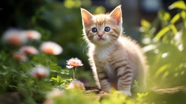 Exploración juguetona del jardín del gatito