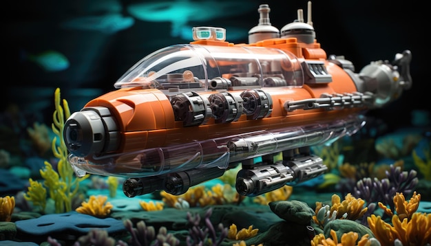 Foto exploración submarina de lego ilustra un mundo submarino creado con juguetes lego