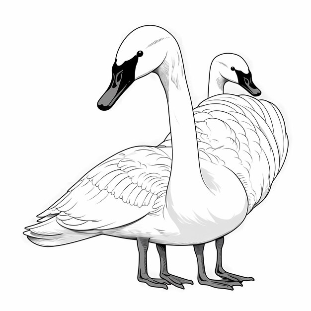 Foto el explorador aventurero del cisne se involucra en blanco y negro para imprimir la página de colorear animal