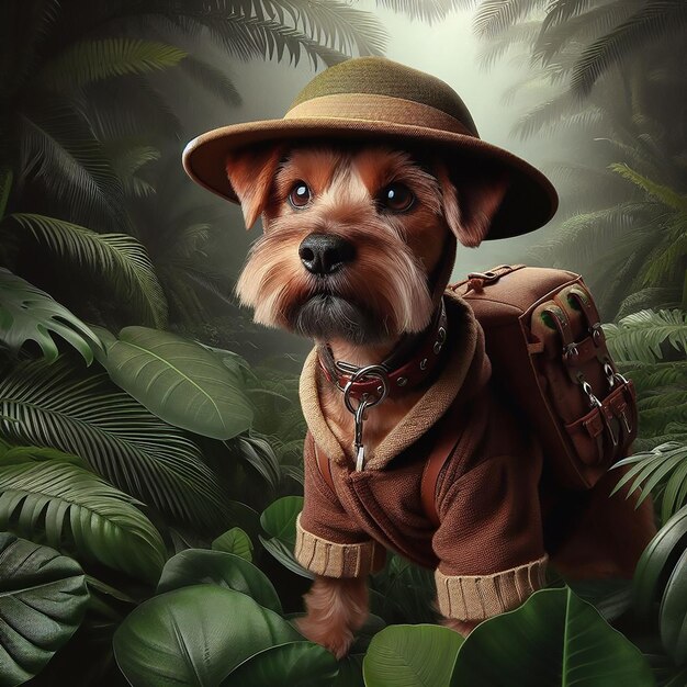 Un explorador de la jungla en la jungla como divertido Cat Dog arte digital AI generado por Bing