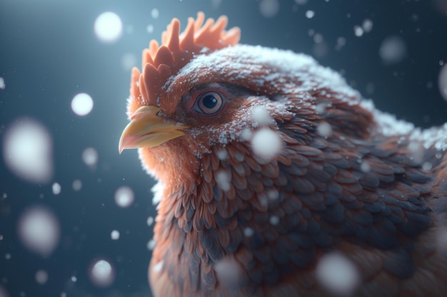 Explorador de nieve emplumado Un pollo en el país de las maravillas invernal