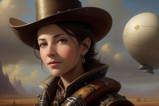 explorador steampunk con un dirigible w