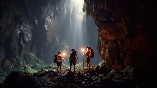 Exploradores en la cueva