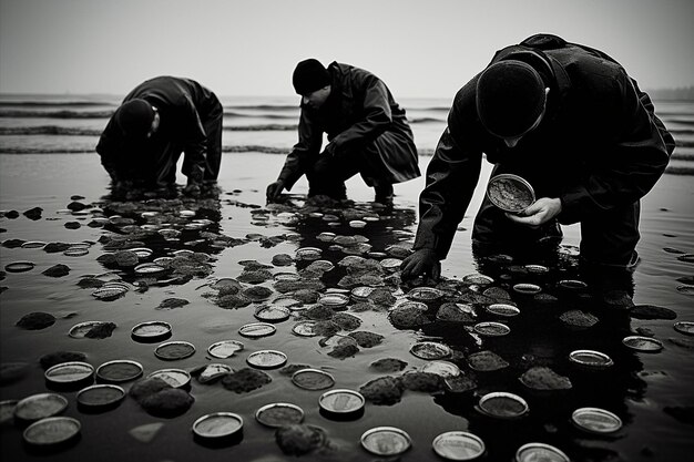 Los exploradores de playas con detectores de metales en busca de tesoros