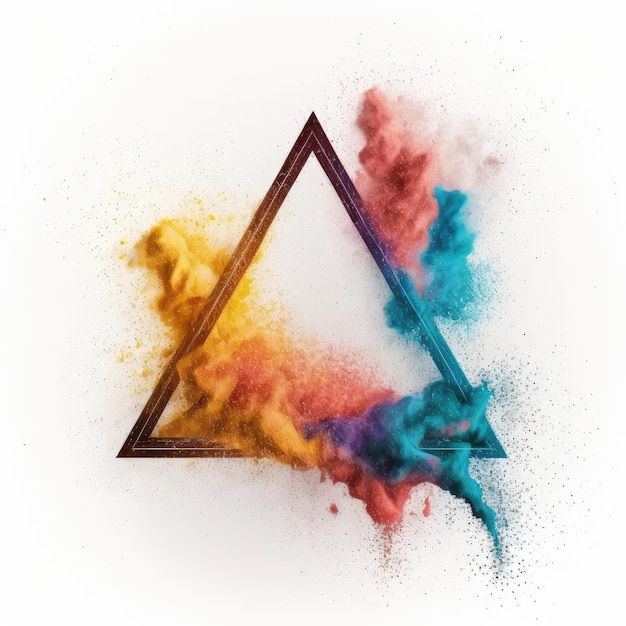 Foto explorando a cor do pó multicolorido em forma de triângulo com fundo