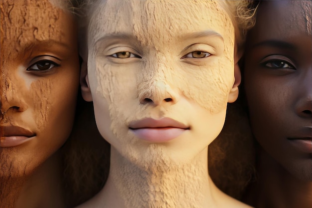 Foto explorando a diversidade revelando a superfície da pele de populações multirraciais