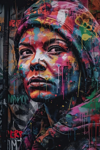 Foto explorando a identidade através do street art portrait graffiti e do torn style copy space para designers