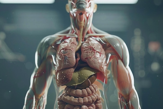 Explorando la anatomía humana Gráficos de los músculos, los órganos y la columna vertebral