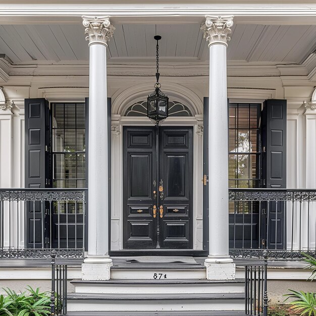 Explorando la arquitectura colonial francesa en Nueva Orleans Estados Unidos Puerta delantera negra en la Casa Blanca