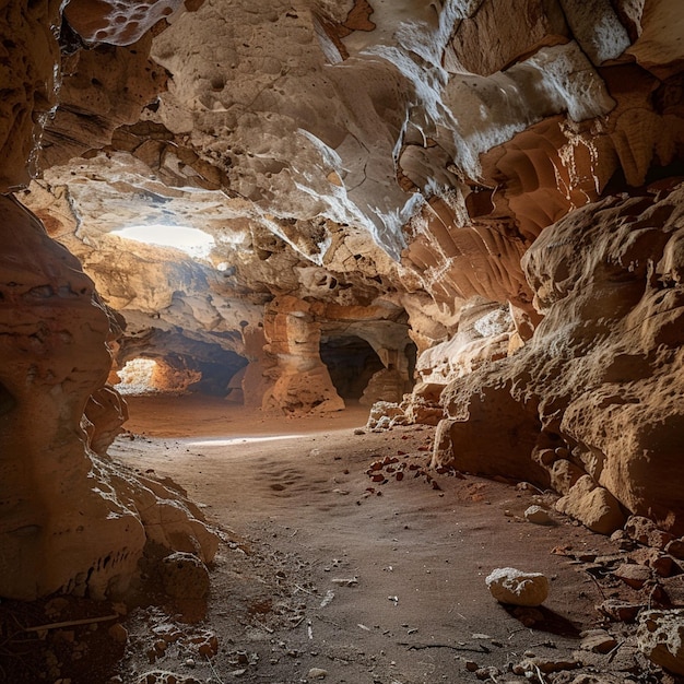 Foto explorando as antigas cavernas do berço da humanidade