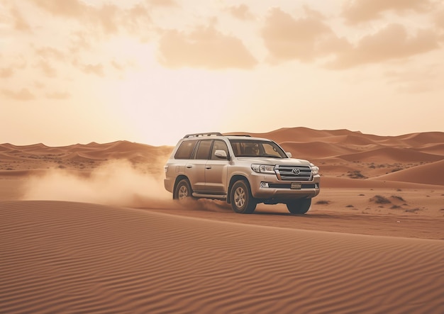 Explorando as dunas em um safári no deserto dos Emirados Árabes Unidos