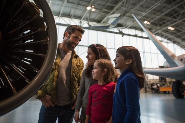 Foto explorando as maravilhas da aviação uma família curiosa se envolve com uma hélice de avião no cativante museu h