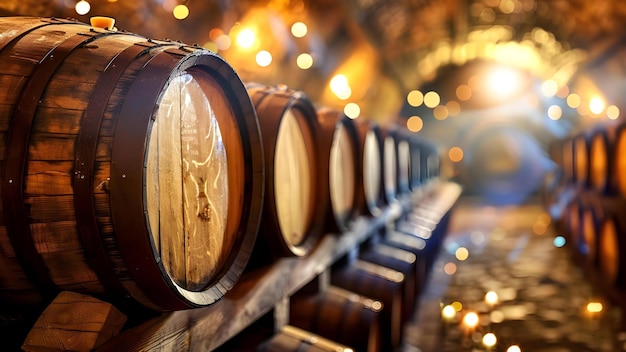 Foto explorando una bodega llena de barriles de madera vintage concepto de bodega de vino exploración de barriles vintage decoración de madera proceso de elaboración del vino sesión de degustación de bodega