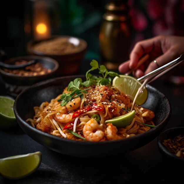 Foto explorando la cocina tailandesa desde el camarón pad thai hasta los fideos fritos y más