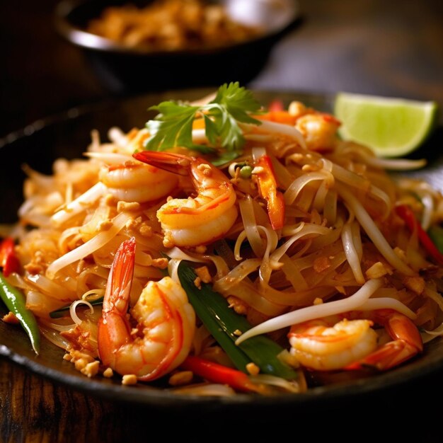 Foto explorando la cocina tailandesa desde el camarón pad thai hasta los fideos fritos y más