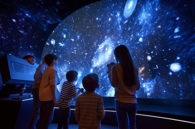Foto explorando el cosmos los niños se maravillan de las maravillas celestes en el planetario de novosibirsk