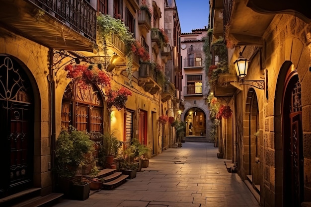 Explorando el encantador barrio gótico Crepúsculo Paseo por los callejones estrechos de Barcelona y Ba