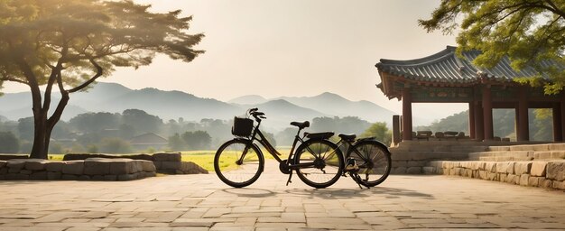 Foto explorando gyeongju en bicicleta viaje por la antigua capital de corea del sur con dos bicicletas aga