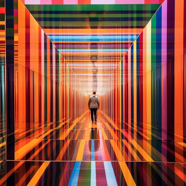 Foto explorando las ilusiones fascinantes de un pasillo abstracto y colorido