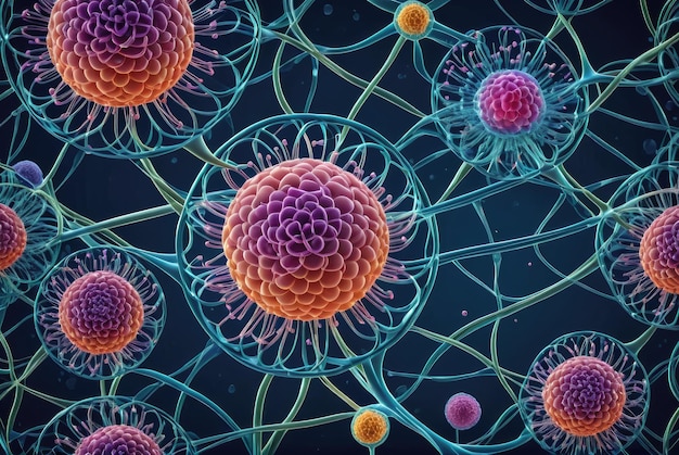 Foto explorando las líneas interconectadas de las células biotecnológicas una inmersión visual en las complejidades de la ilustración 3d