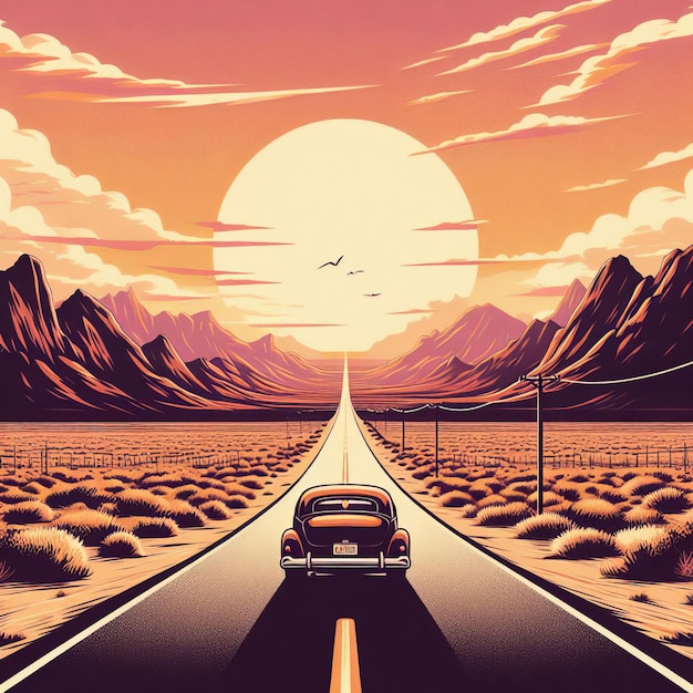 Foto explorando o deserto em lofi road trip art