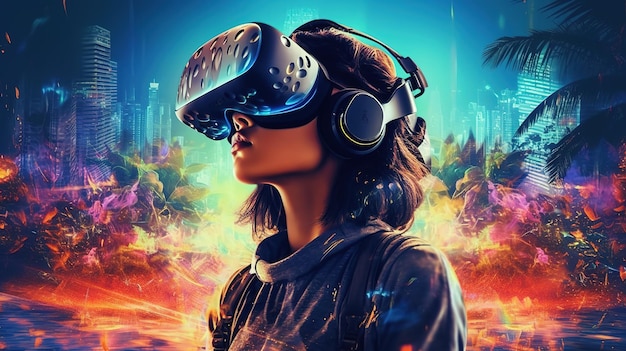 Explorando o metaverso futurista com VR Headset Generative AI