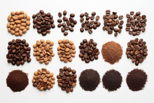 Explorando o mundo do café torrado Vários tipos e tipos de moagem em elegância isolada
