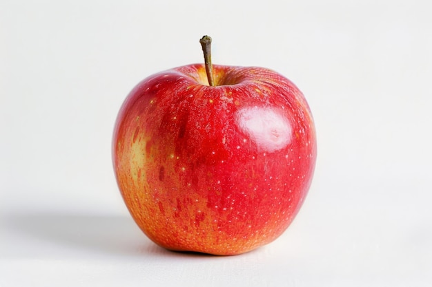 Explorando os detalhes de uma maçã em close-up em fundo branco