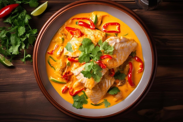 Foto explorando los ricos sabores de brasil saboreando la moqueca baiana, una delicia picante de pescado de coco