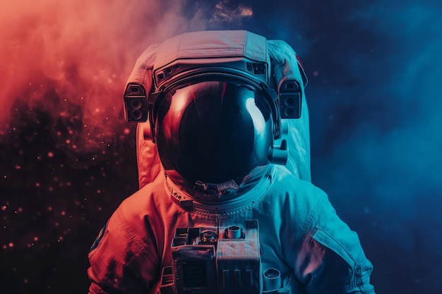 Explorando el vasto universo astronauta en traje espacial y casco contra un impresionante telón de fondo cósmico de estrellas nebulosa y viajes interestelares