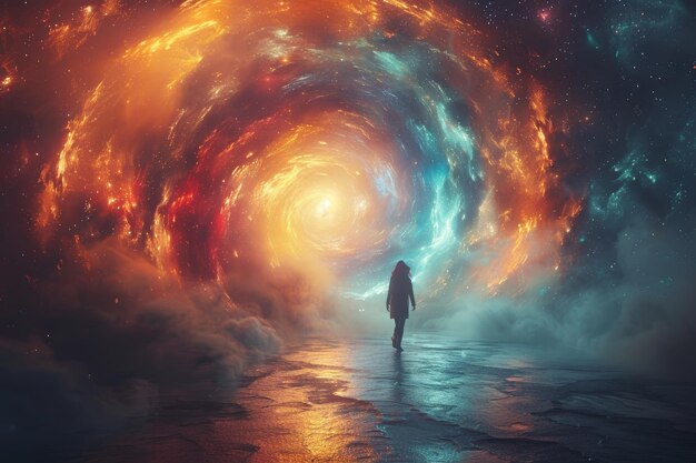 Explorando un vibrante portal de transformación una ilustración 3D que invita a nuevas aventuras por delante