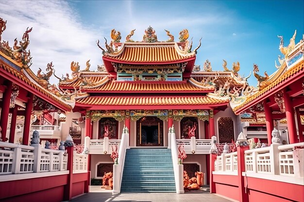 Foto explorando el wat mangkon kamalawat el templo budista chino más grande de bangkok