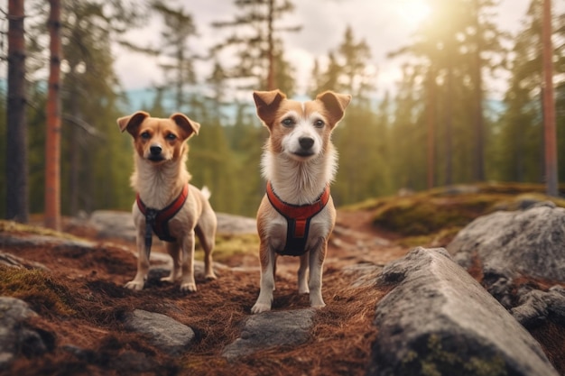 Explorar con amigos peludos Embarcarse en aventuras al aire libre con dos perros enérgicos