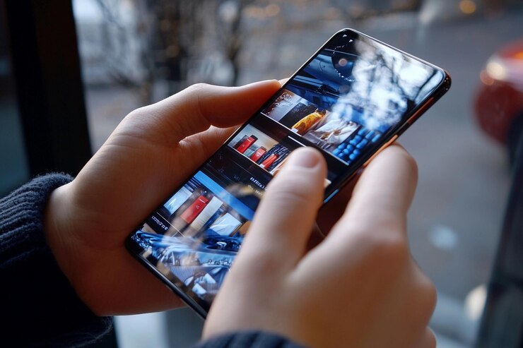 Explorar contenido en un teléfono inteligente durante un momento urbano casual por la ventana IA generativa
