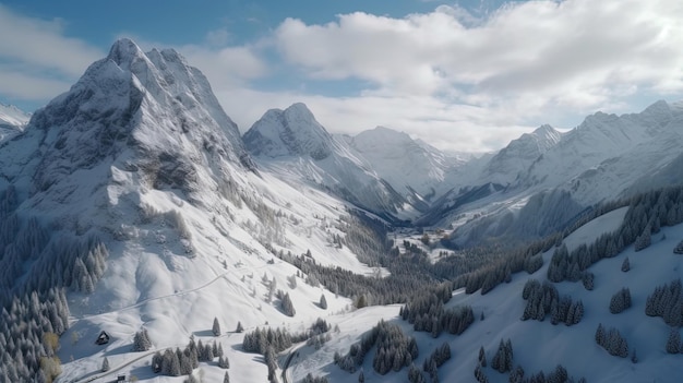 Explore a magia do inverno dos Alpes suíços através de imagens hipnotizantes de drones que revelam as formações de gelo brilhantes geradas por IA